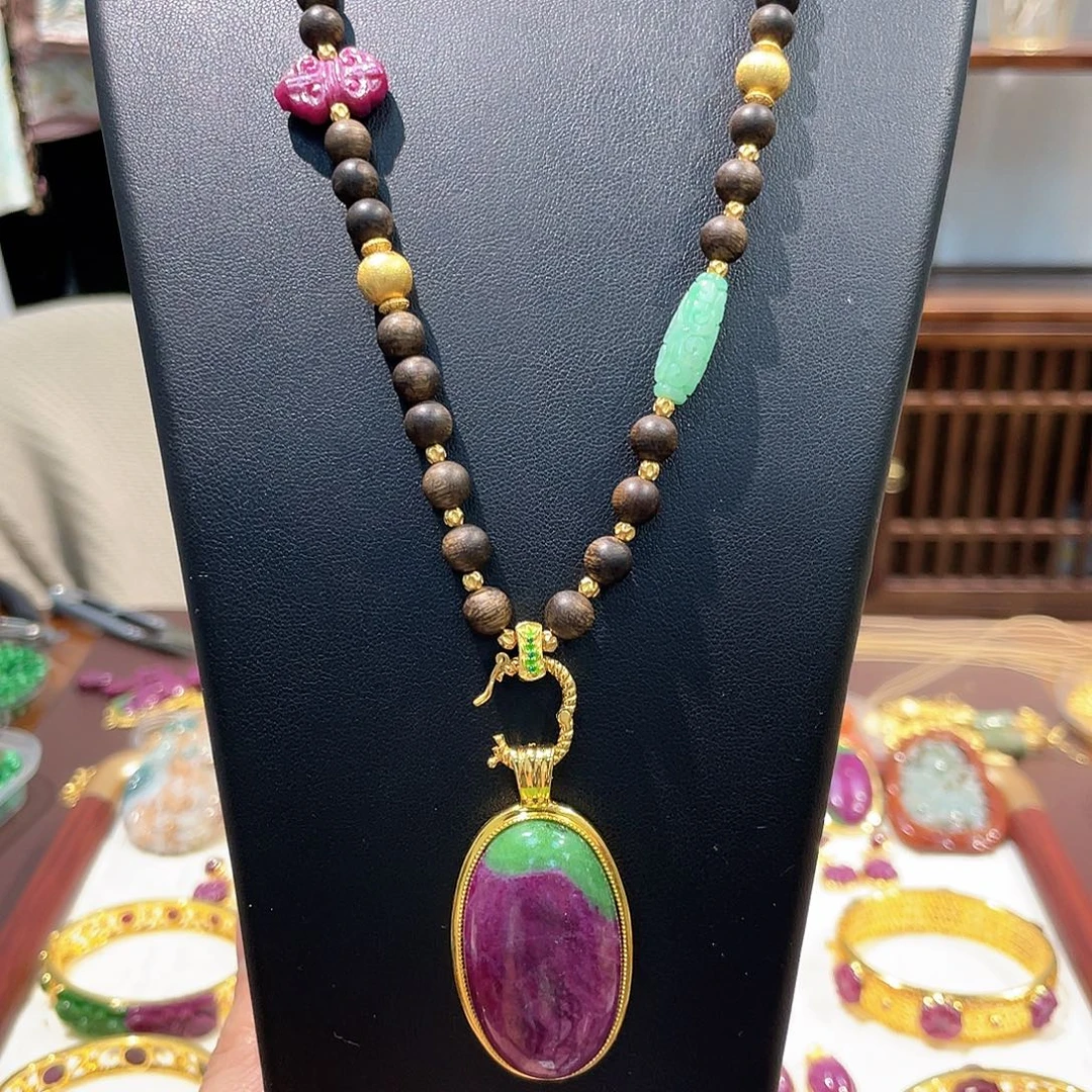 锦纶非金属红宝蛋面吊坠项链套装