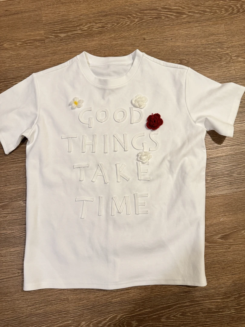 四朵小花 重工织条立体花T恤ZB367