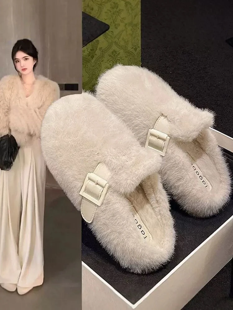 厚底增高毛毛拖鞋女外穿2025新款秋冬季居家网红超火爆款毛绒棉拖