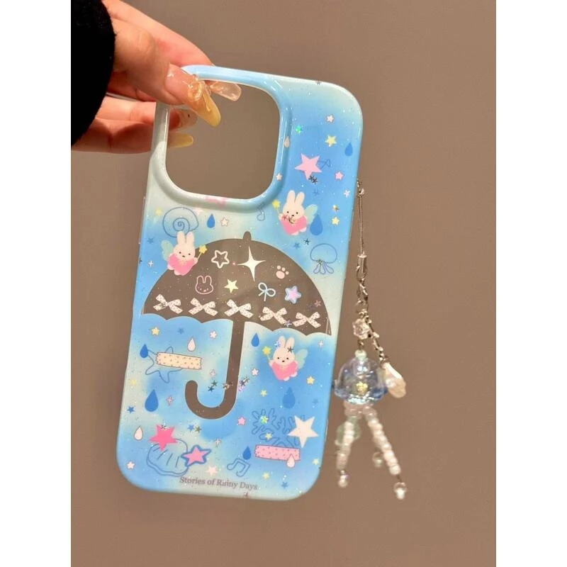 唯美小清新透底雨伞小天使米菲兔适用iphone16promax苹果15手机壳
