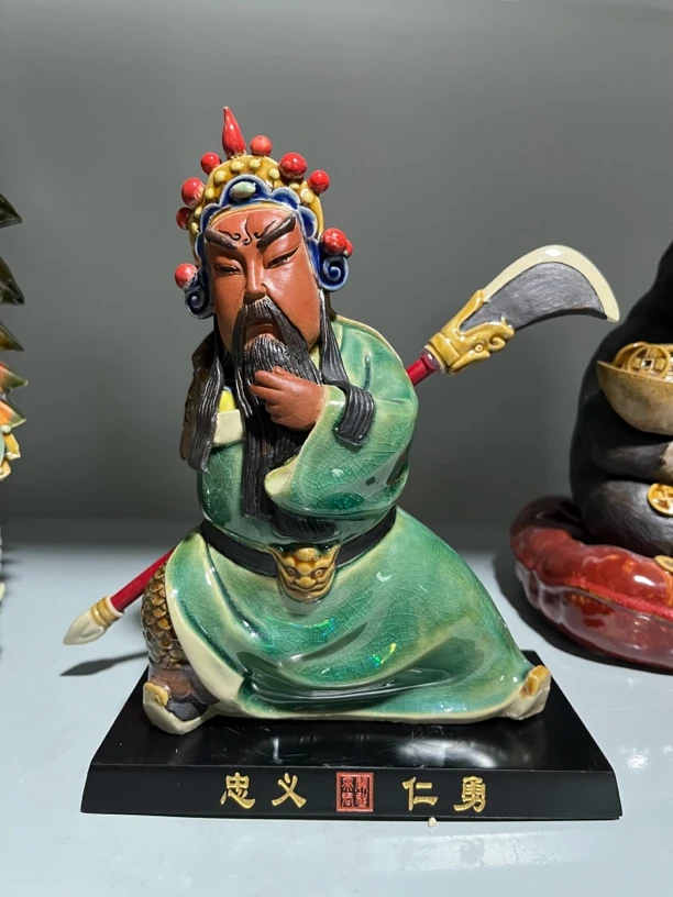 Q版关公手工陶艺石湾公仔艺术摆件