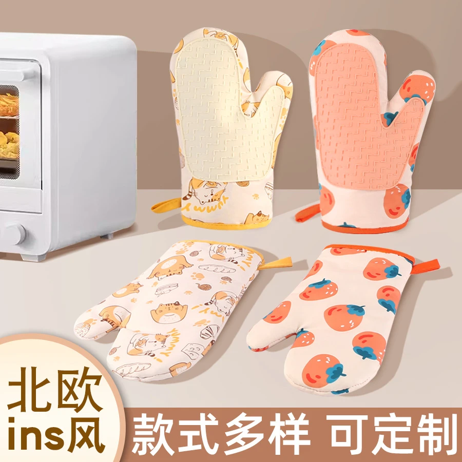 可爱硅胶贴片隔热手套耐高温烘焙手套烤箱微波炉手套