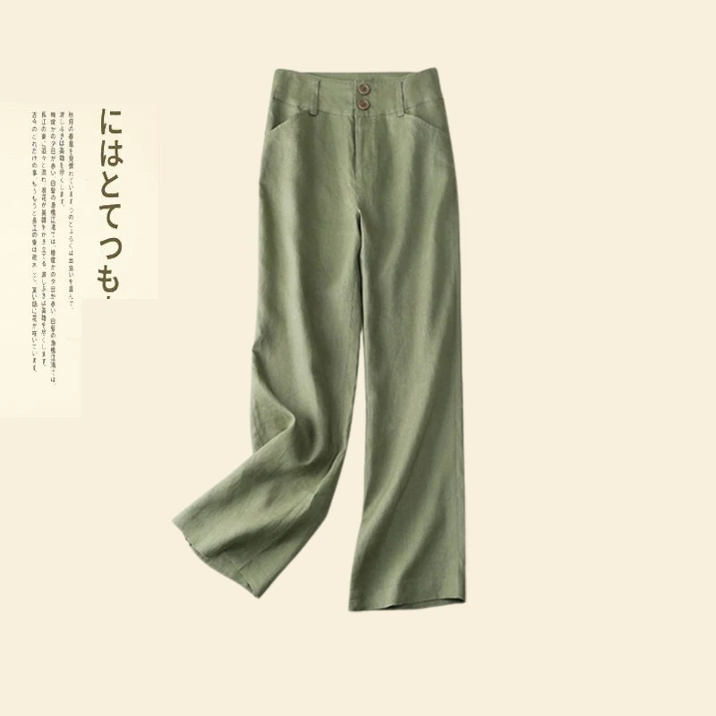 夏季薄款高端亚麻休闲裤女中年妈妈棉麻裤女士春秋宽松直筒阔腿裤