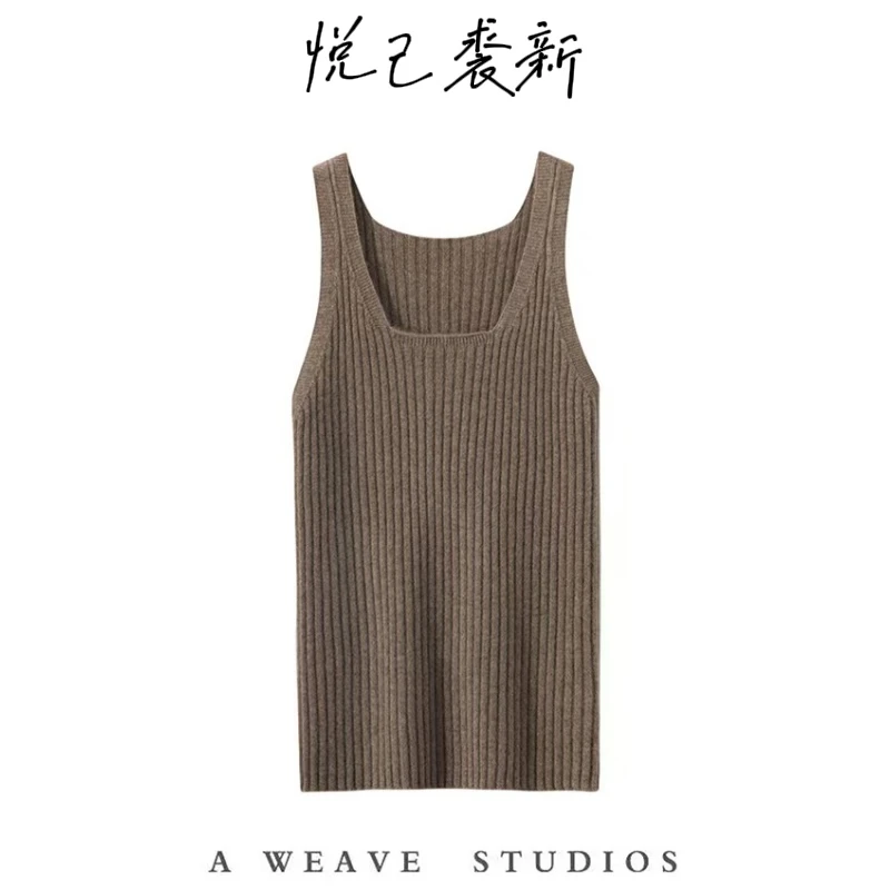 坑条圆领【100%纯山羊】绒针织吊带女纯色简约百搭保暖羊绒打底衫