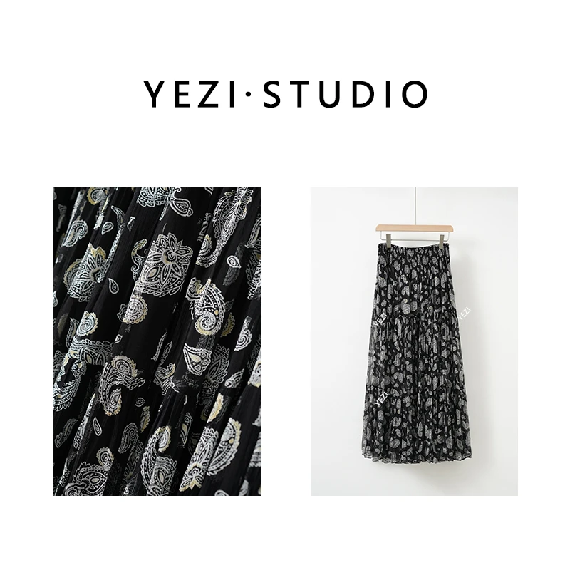 【波斯花园】佩斯里花纹顺纤绉大摆腰果度假风高腰半身塔裙25133043