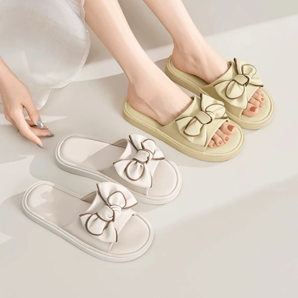 平底拖鞋女夏外穿1262新款夏季蝴蝶结软底凉拖鞋女士凉拖