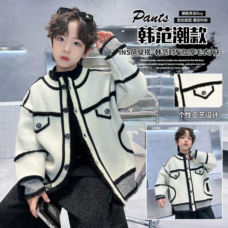 男童开衫毛衣秋装2025新款春秋冬款大儿童加厚外套男孩秋季针织衫