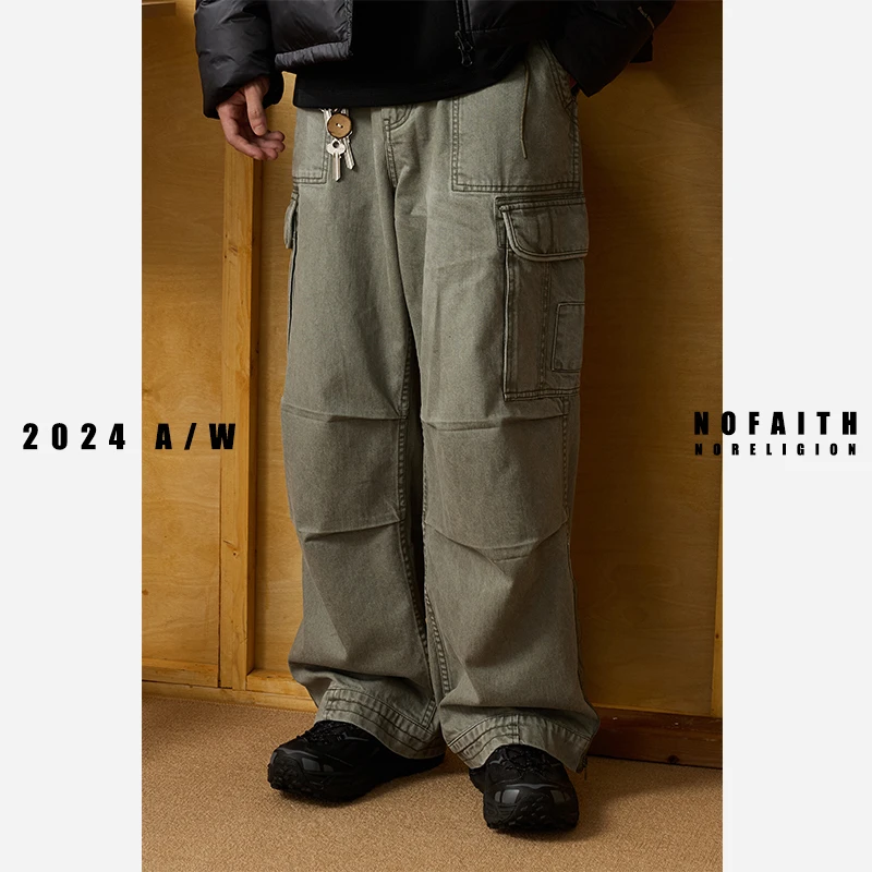 NOFAITH日系复古工装裤男宽松多口袋直筒伞兵裤百搭阔腿休闲裤潮
