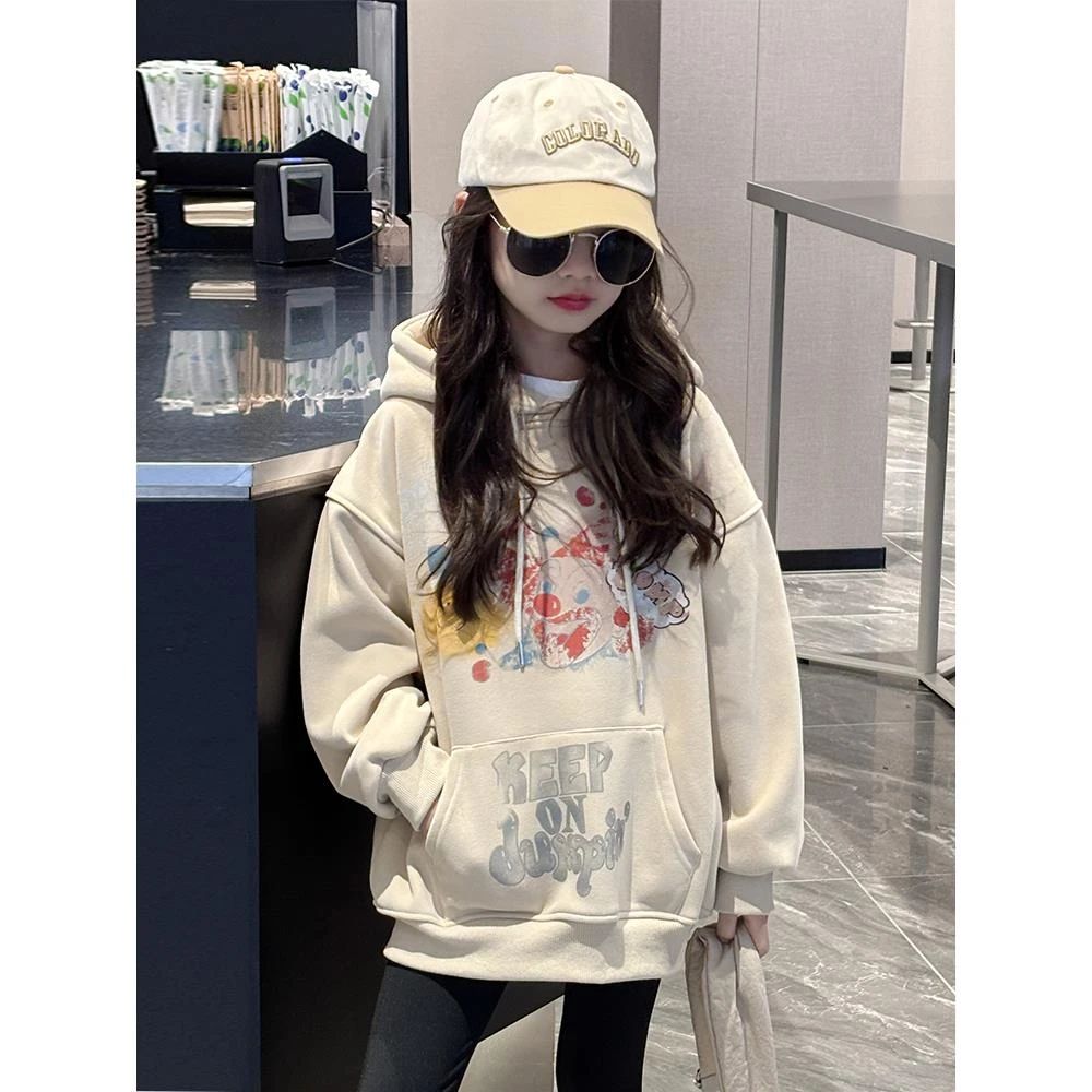 范哲萨女孩的天鹅绒运动衫秋冬新风格宽松中长儿童的春秋季上衣的