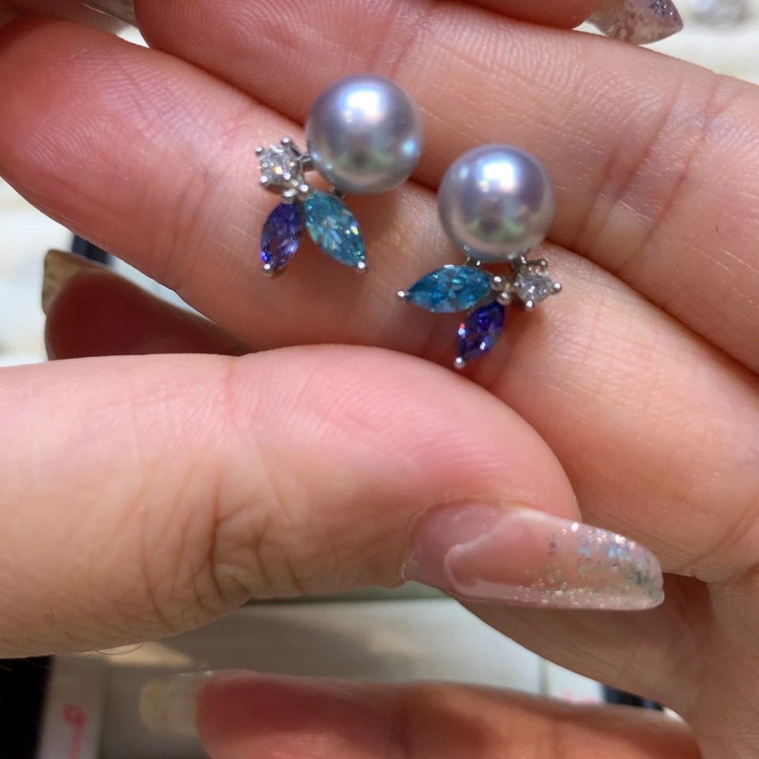 银S925镶嵌海水珍珠耳饰