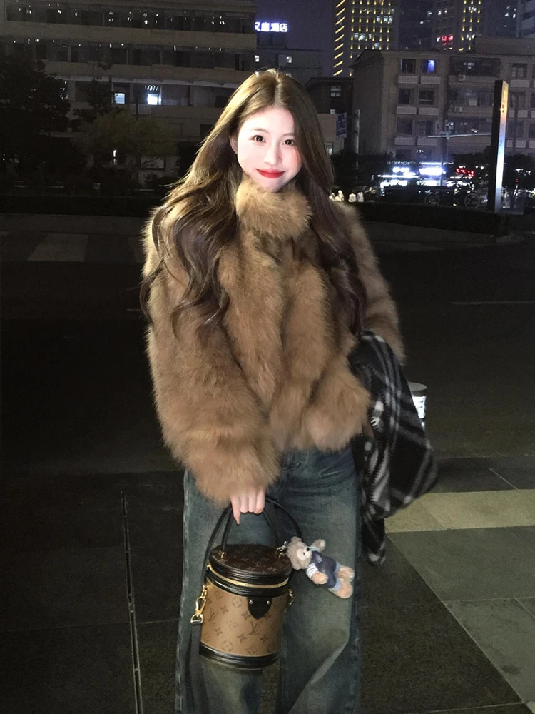 今年流行双色渐染狐狸毛皮草女冬季短款加厚洋气高级环保毛毛外套