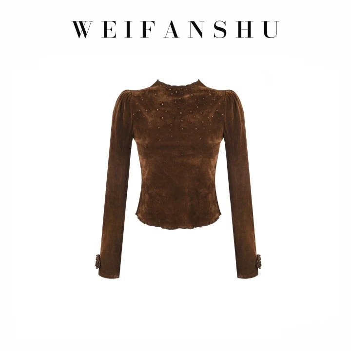 WEIFANSHU/魏凡舒【秋日留声机】早春新款时尚显瘦高级甜美丝绒上衣