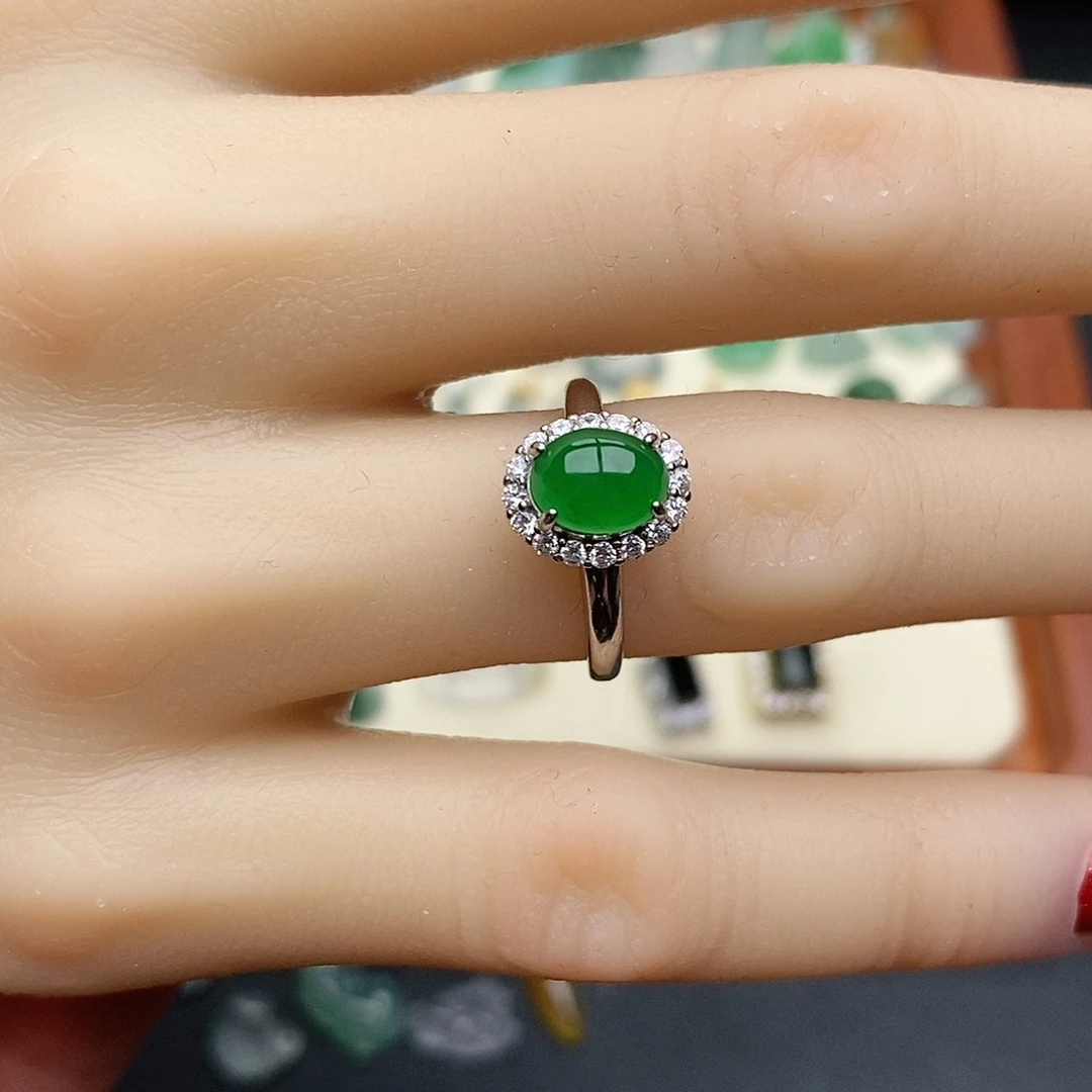 翡翠戒指银S925镶嵌?***妈戒指