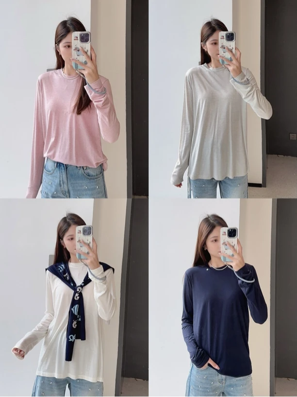 ANNEFLY上衣｜同款多色简约净版长袖T恤1004