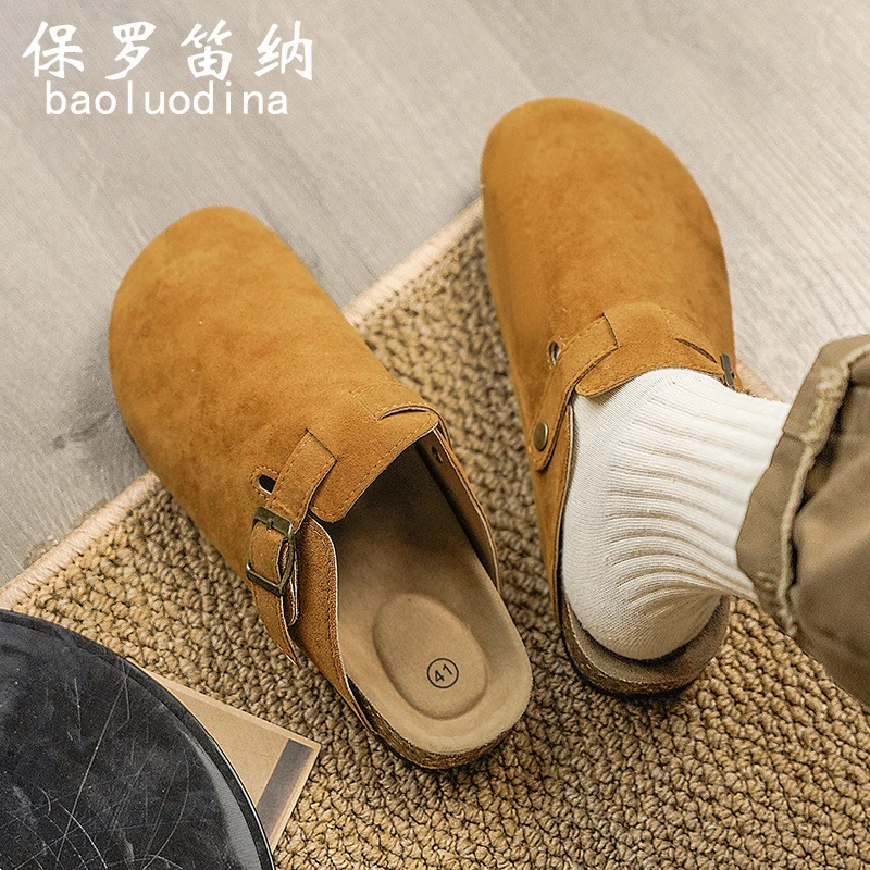保罗笛纳博肯包头半拖鞋男外穿2025冬季新款两穿凉鞋一脚蹬勃肯鞋