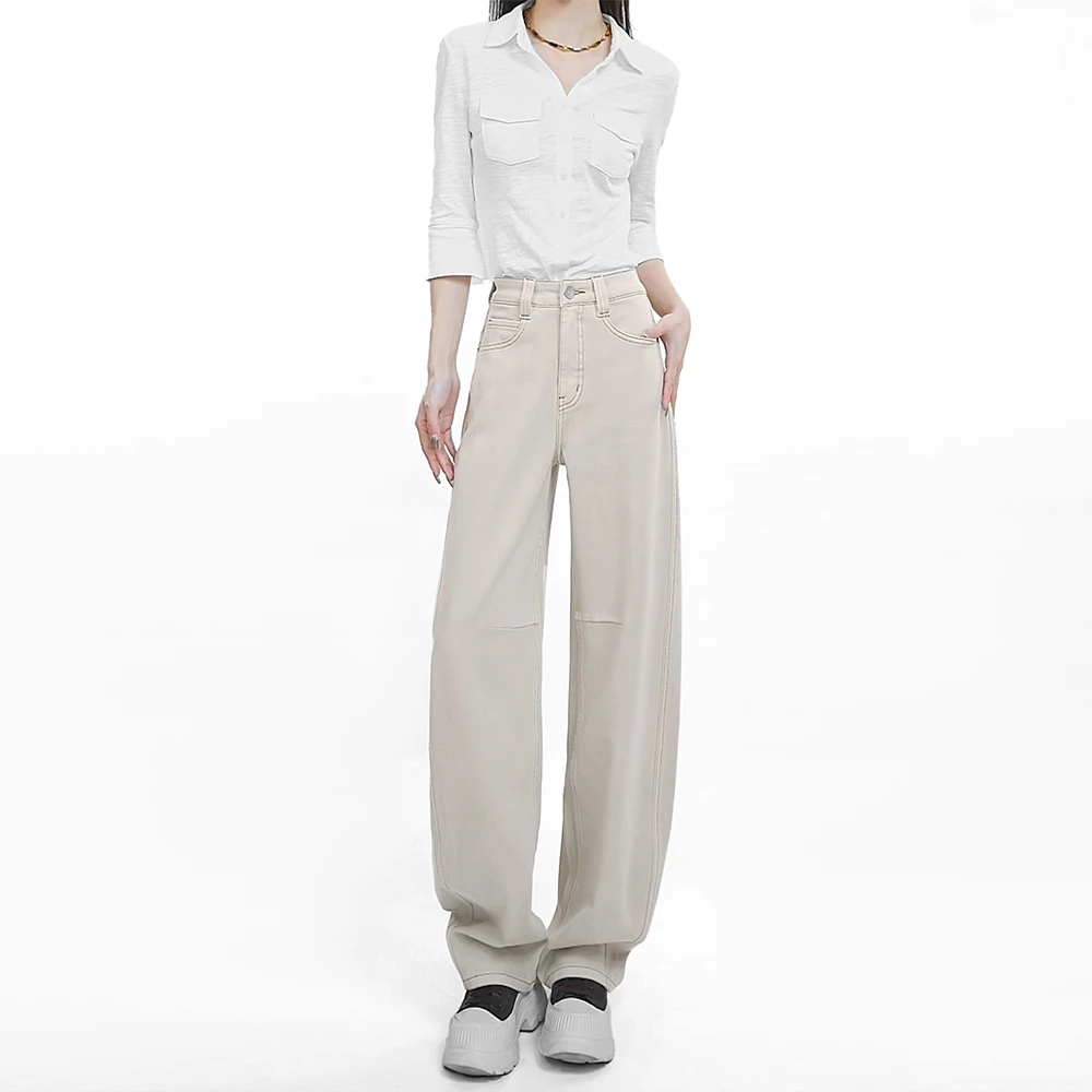 浅色直筒牛仔裤女2025秋冬新款弯刀裤高腰宽松显瘦洋气慵懒风裤子