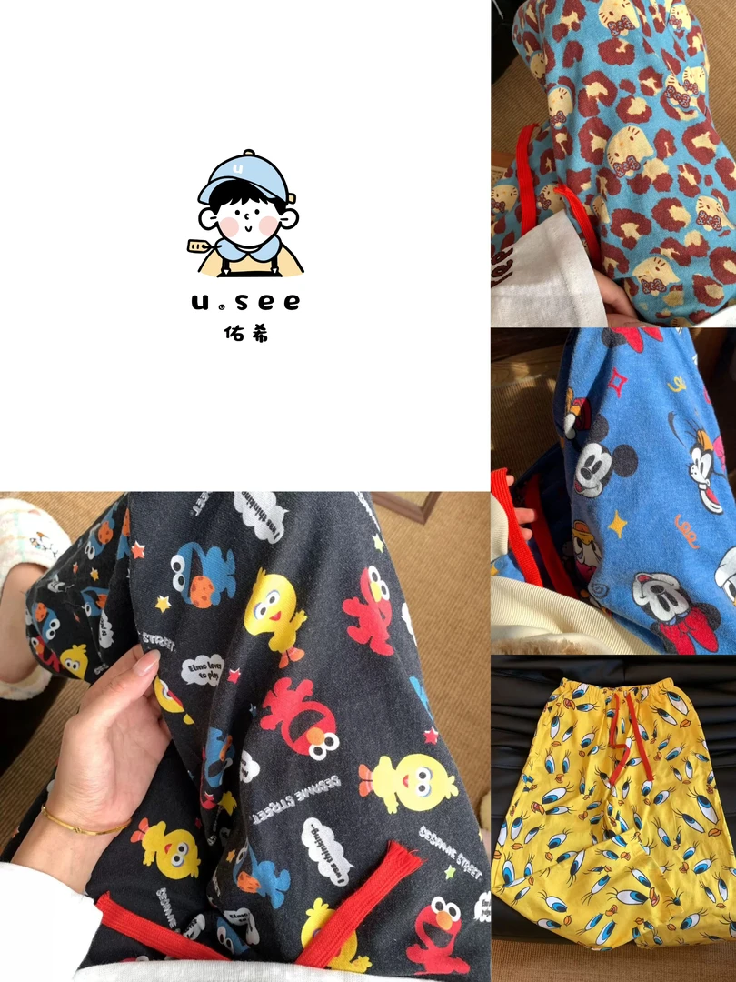 佑希25秋冬新款宝妈磨毛巨好穿薄款满印遛弯裤家居裤