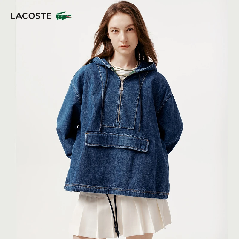 LACOSTE法国鳄鱼女装25秋季新款宽松牛仔连帽套头夹克外套|BF8418
