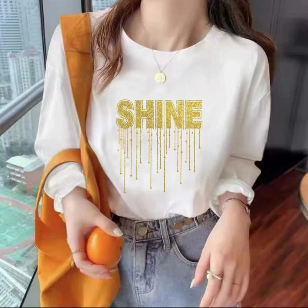 长袖秋衣男女休闲透气时尚百搭圆领印花T恤SHINE