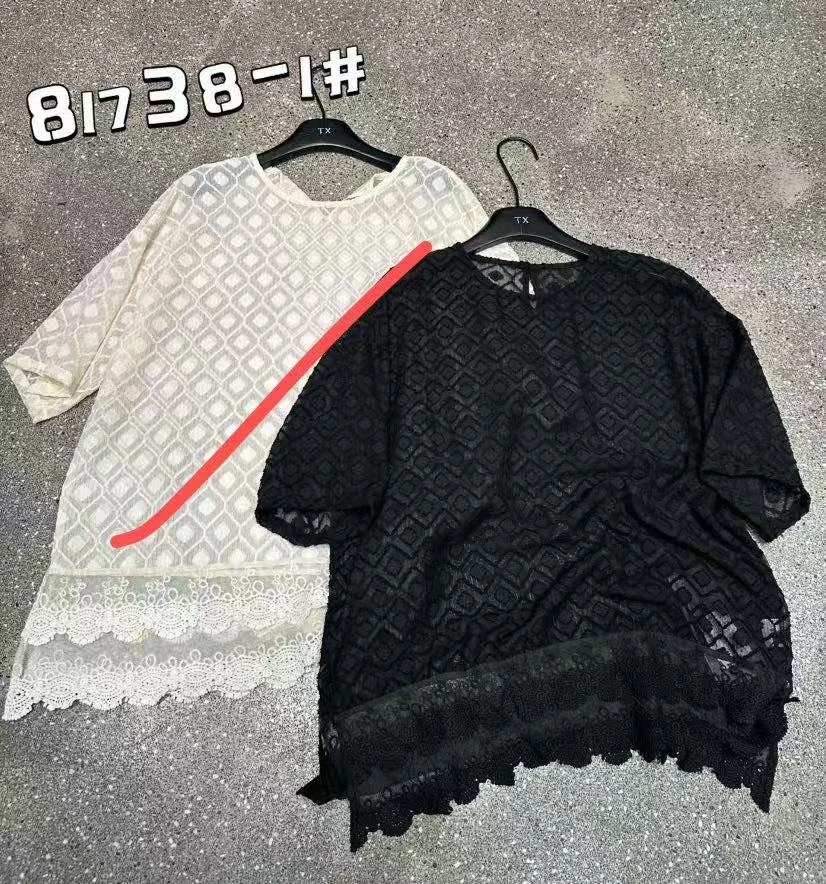 米多多 TX#81738-1#时尚菱格蕾丝边上衣 kc