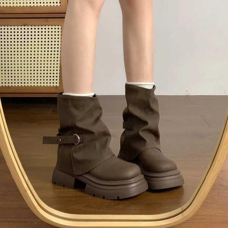 【闪嫂专属】高级感厚底马丁靴女款2025新款秋季配裙子美拉德靴子