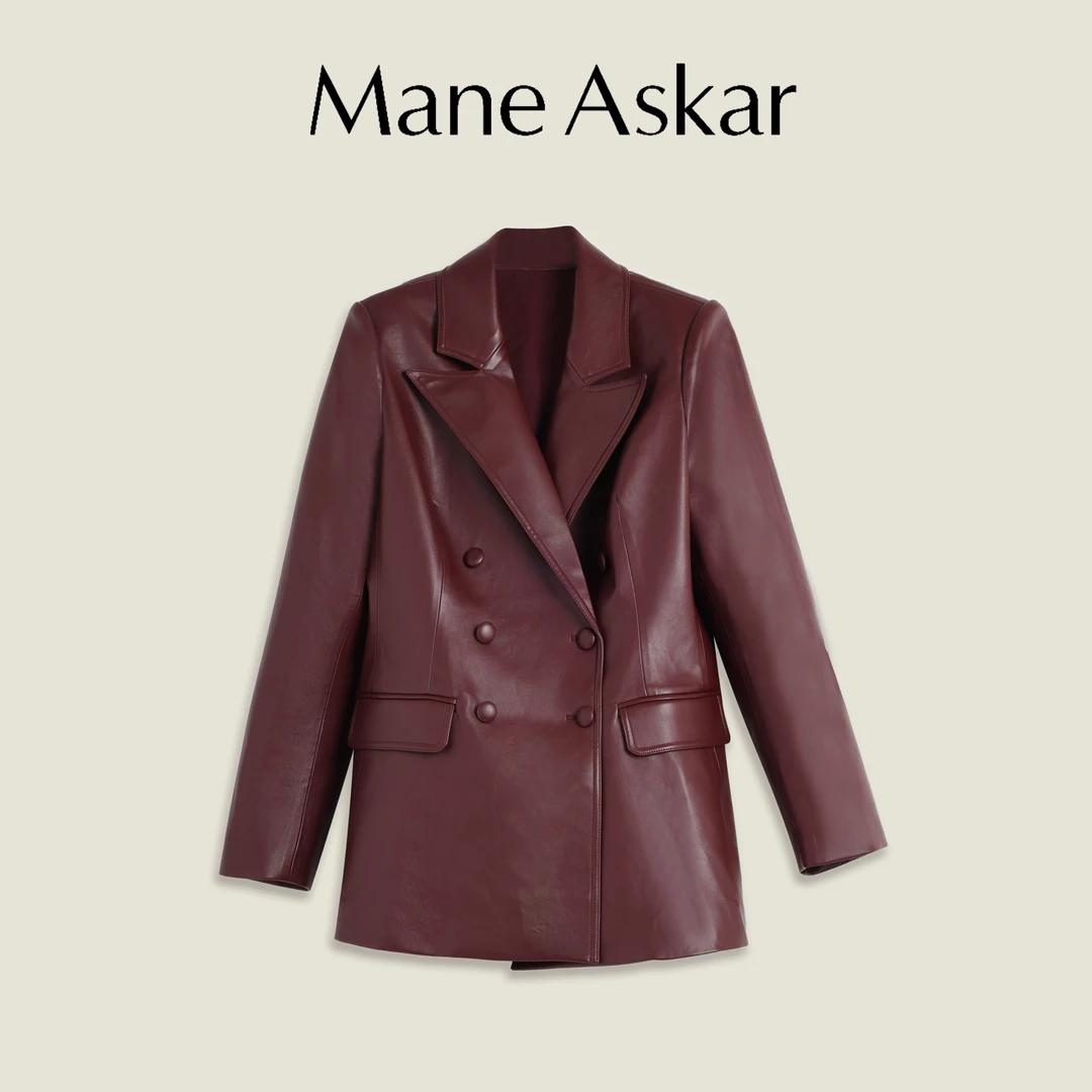 新款港风气质复古西装红色皮外套女装OK7115