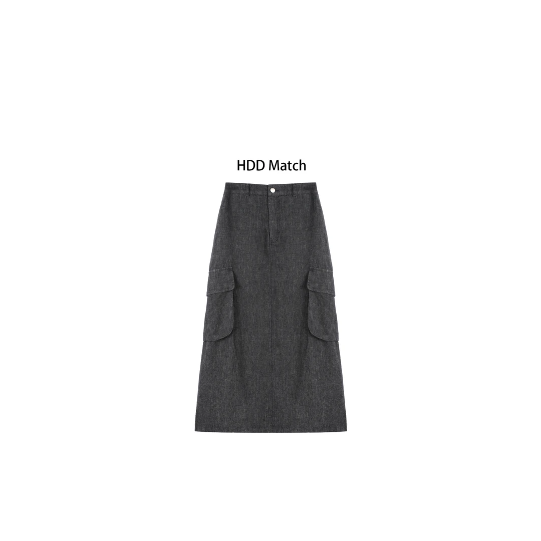HDD Clothing "时光轨迹"春季女款大口袋亚麻工装半身裙 Y7179