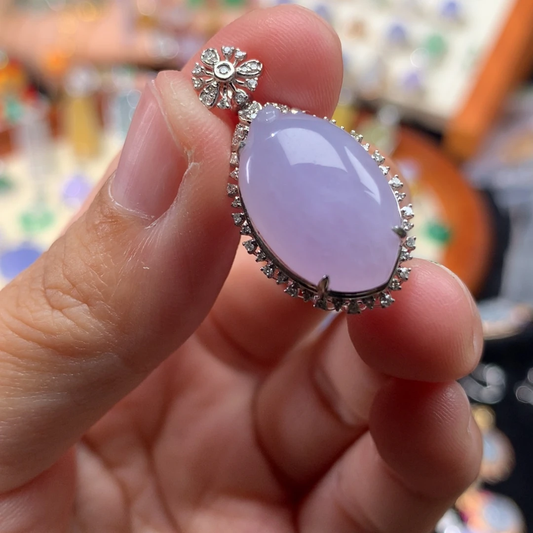 吊坠(不含链)18K金镶嵌翡翠