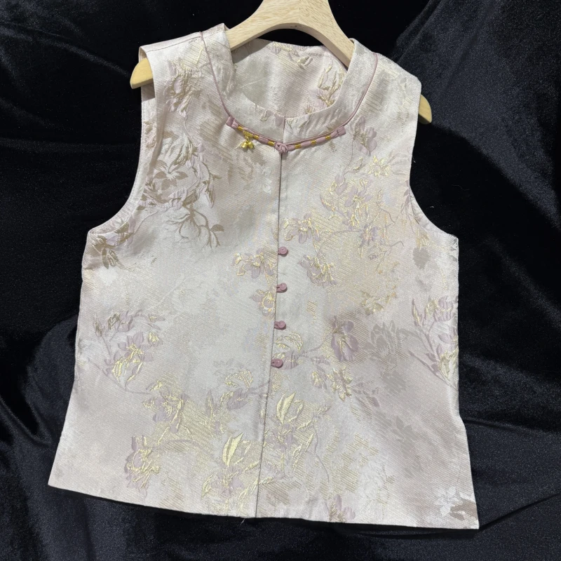 【疏影】新中式国风织锦立领马甲复古气质上衣