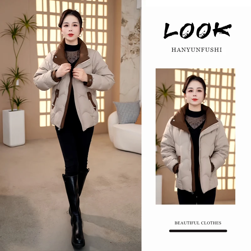 加厚云感泡芙羽绒棉服女2025冬季新款时尚洋气小个子立领保暖棉袄