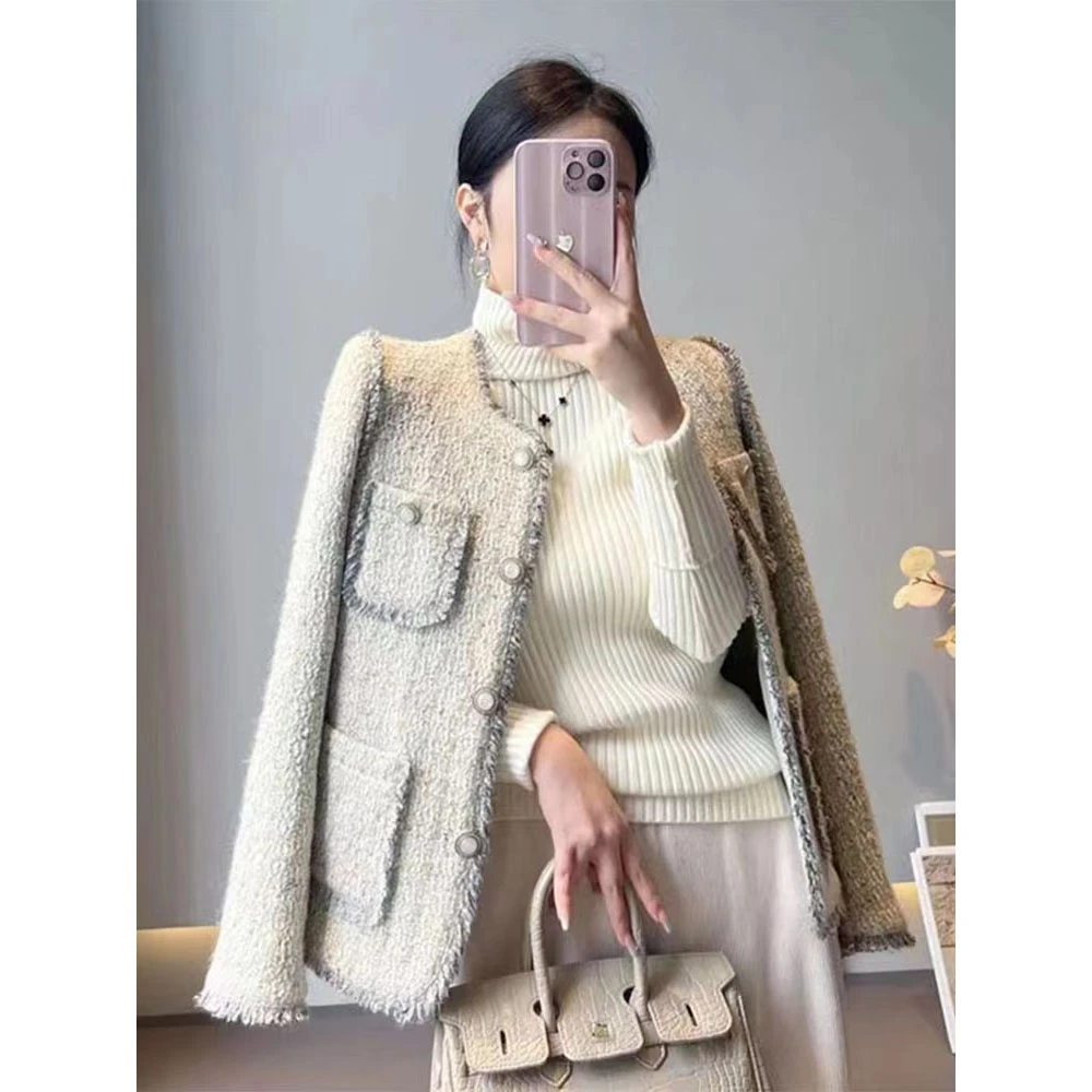 特！门店36&9~小香风气质单排扣百搭简约优雅女式外套L70260