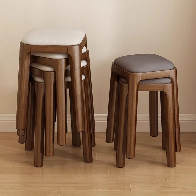 可叠放实木凳子餐桌凳子家用简约餐椅子吃饭凳子原木方凳茶凳板凳