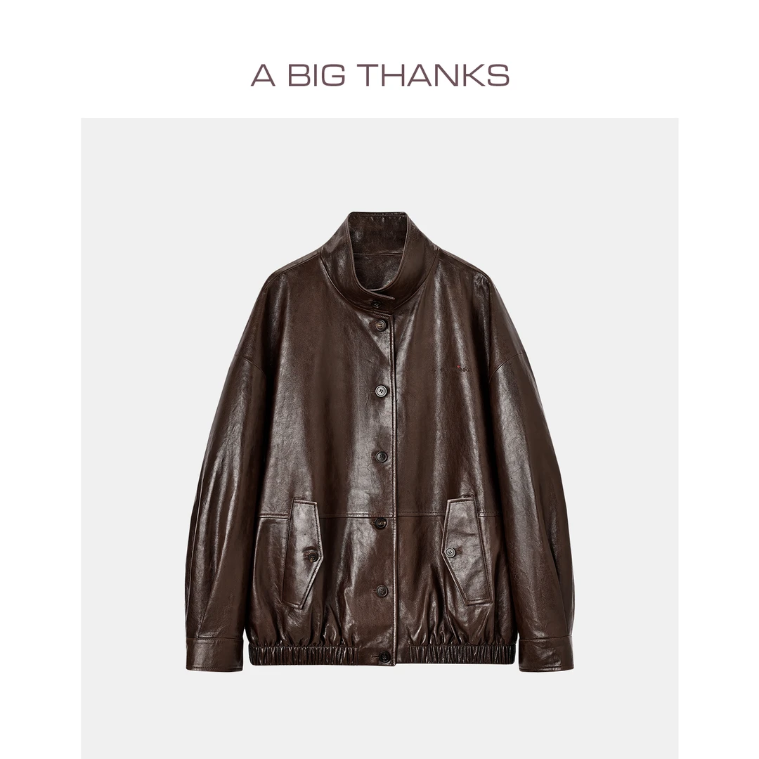 ABIGTHANKS 2025秋季新款棕色皮衣绵羊皮夹克外套ABT507L04PY5066