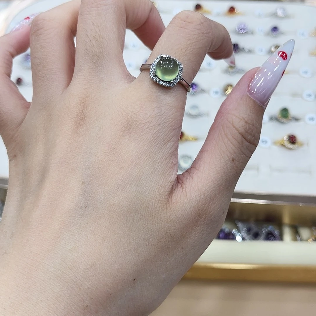 岫玉银S925镶嵌戒指橘*糖