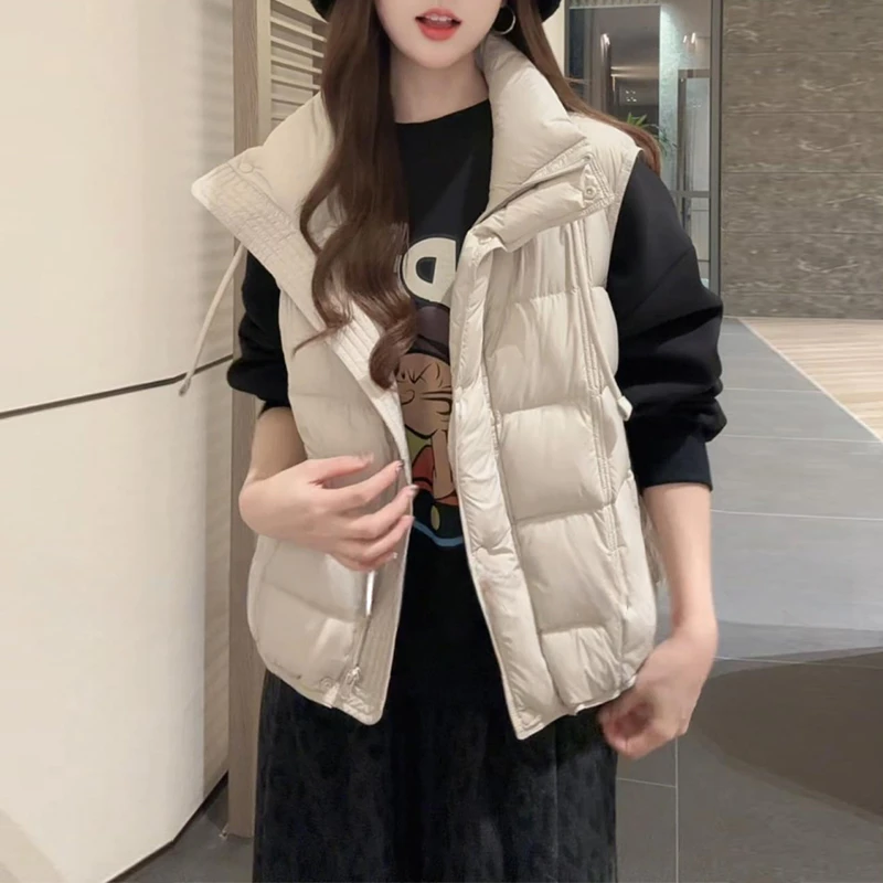 秋冬季新款简约小众宽松保暖口袋立领马甲外套女