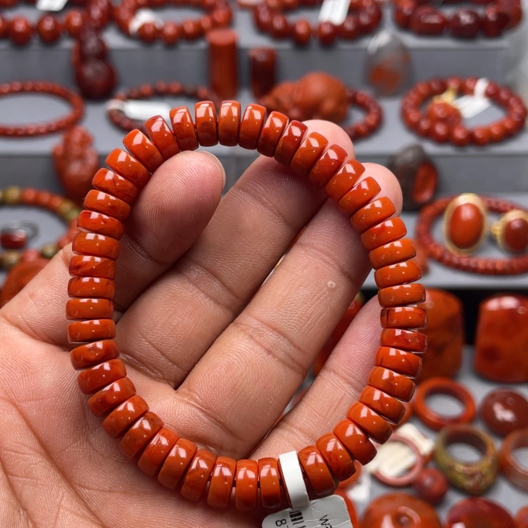 南红玛瑙未镶嵌珠宝奇石单圈8