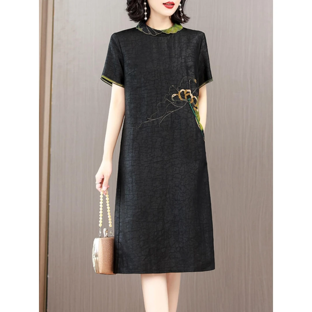 2025新款宽松旗袍裙女气质妈妈中式复古休闲连衣裙子显瘦洋气爆款