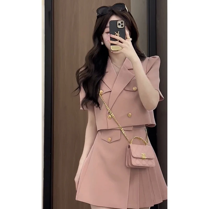 0116夏装一整套大码胖mm高级感短袖小西装气质女神范两件套短裙子