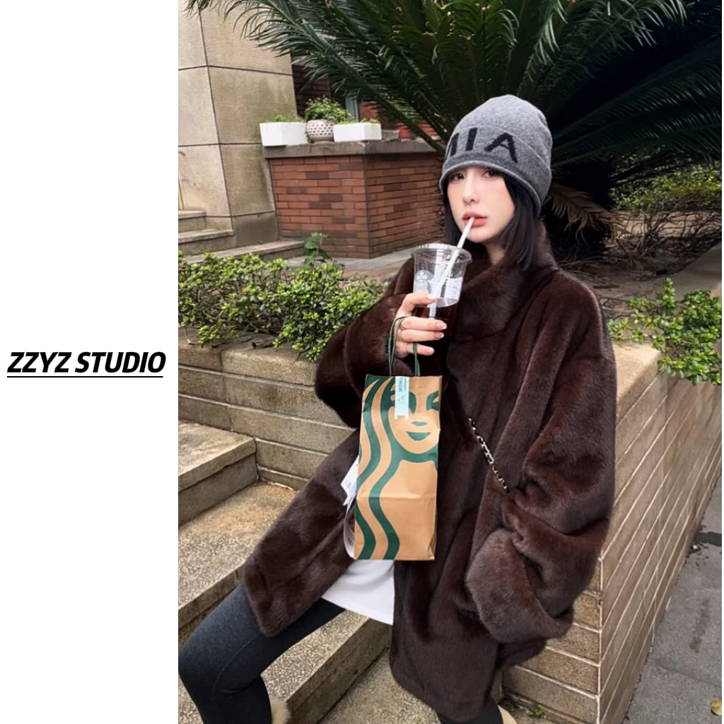 【ZZYZ】“瑞士雪季”中古环保貂毛中长款立领宽松P毛一体毛毛外套