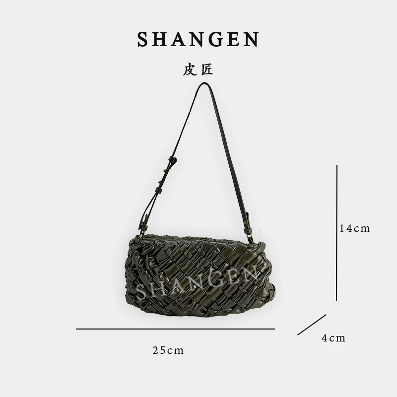 【尚恩CC】J-6527-墨绿-头层牛皮女士新款单肩斜挎编织包