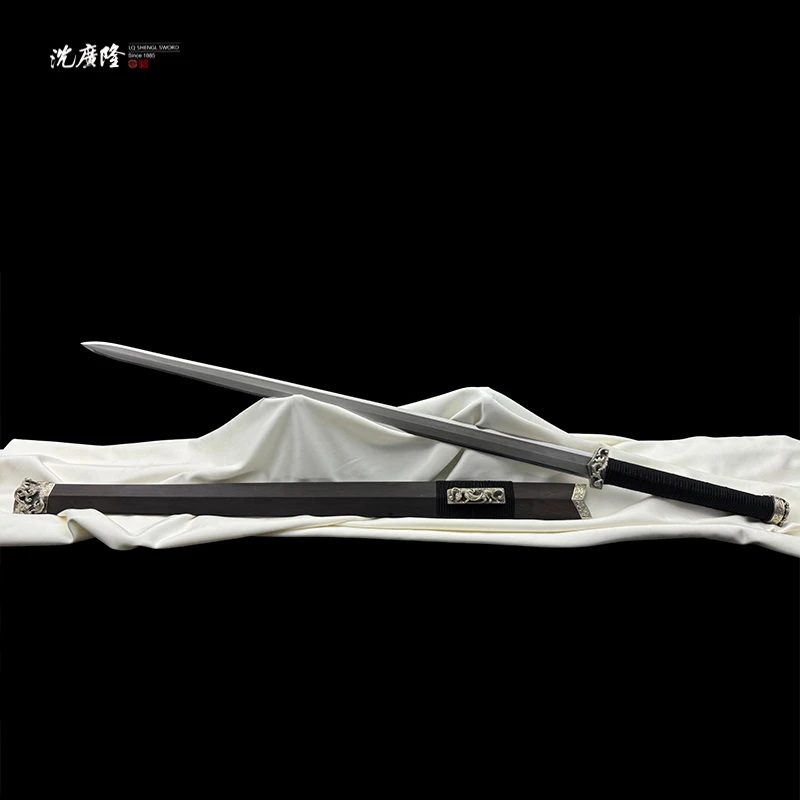 龙泉沈广隆-高工作品螭龙汉剑 冰裂纹 白铜 黑檀木 花纹钢 未开刃