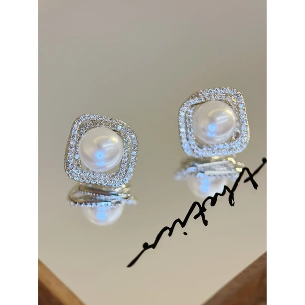 镀白金 银针 几何圆珠 气质耳钉E4692