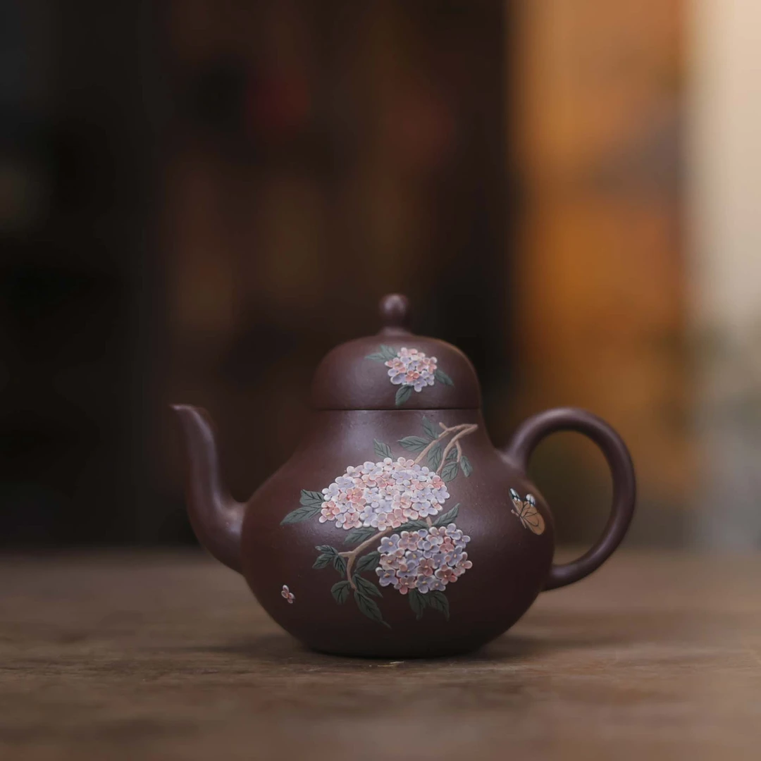 纳兰 思婷(绣球花)壶,紫泥,亦缶,150cc（窑云S0426）