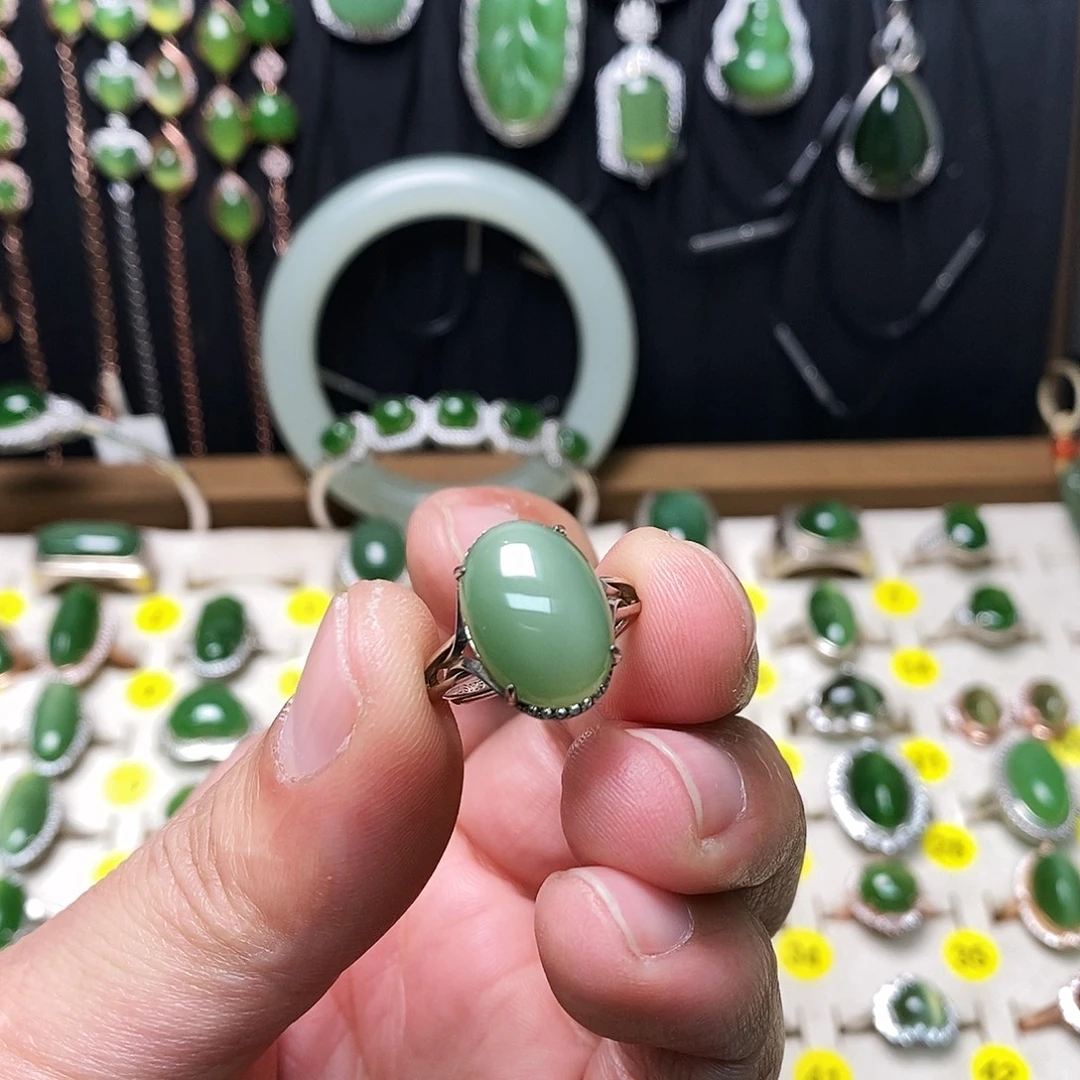 和田玉（碧玉）银S925镶嵌戒指
