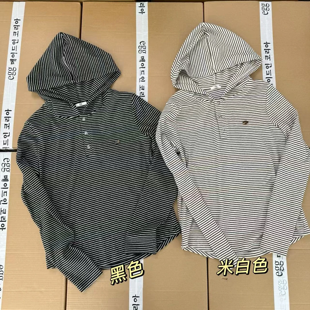 【嘻嘻家】韩系蛋家针织时尚条纹帽衫27076