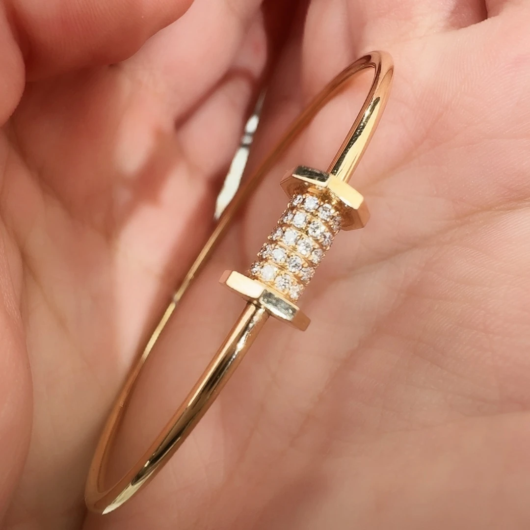 钻石手镯18K金镶嵌K玫手镯5.93g