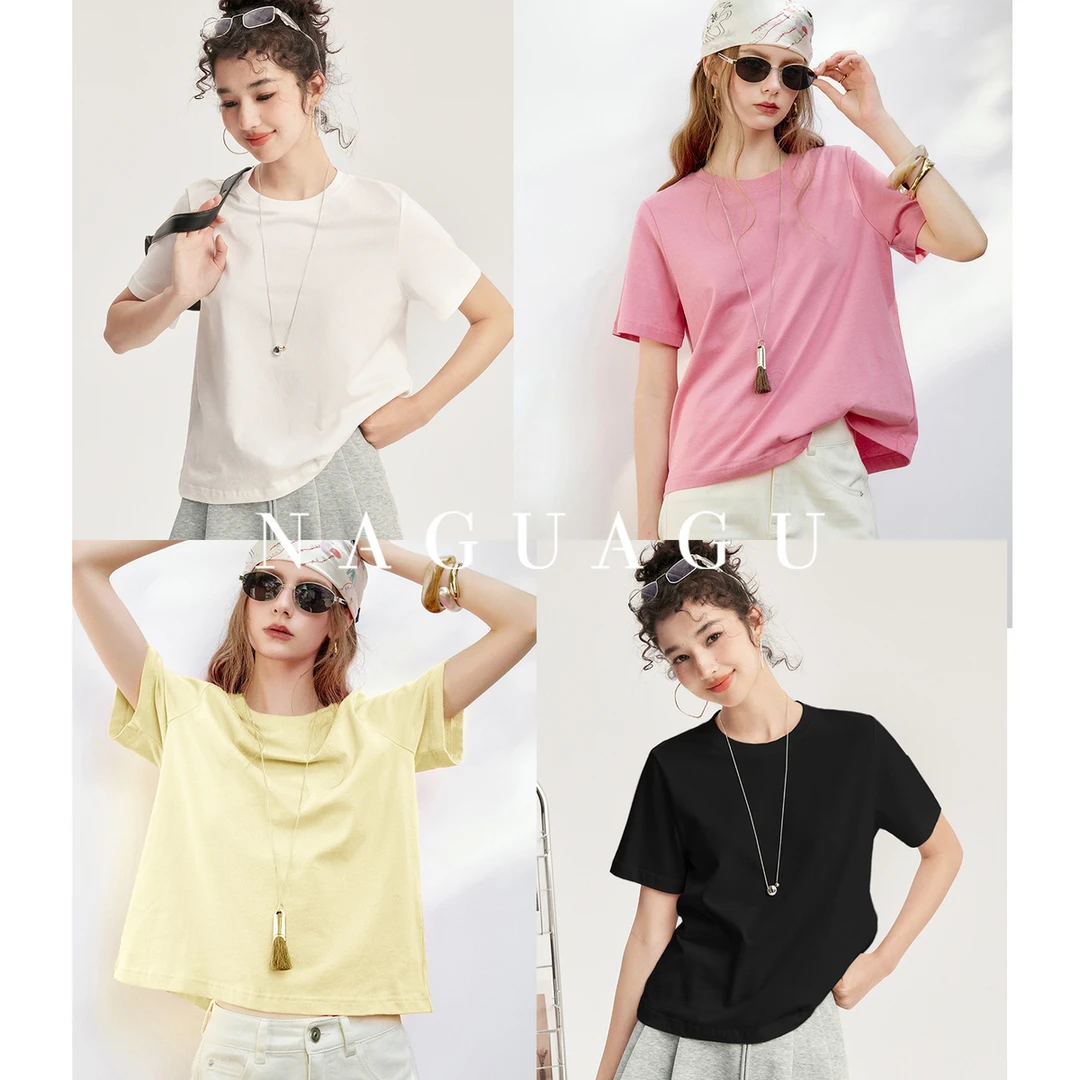 【内搭王者】100.%優质棉 简约圆领正肩T恤经典通勤休闲上衣女
