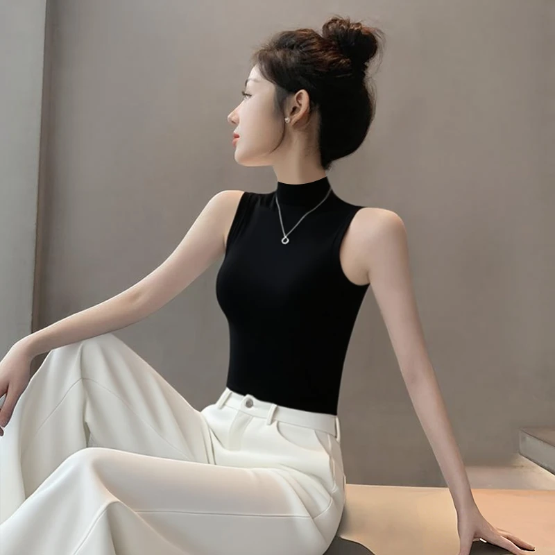 早秋黑色莫代尔显瘦半高领修身无袖吊带背心女打底内搭夏2025新款