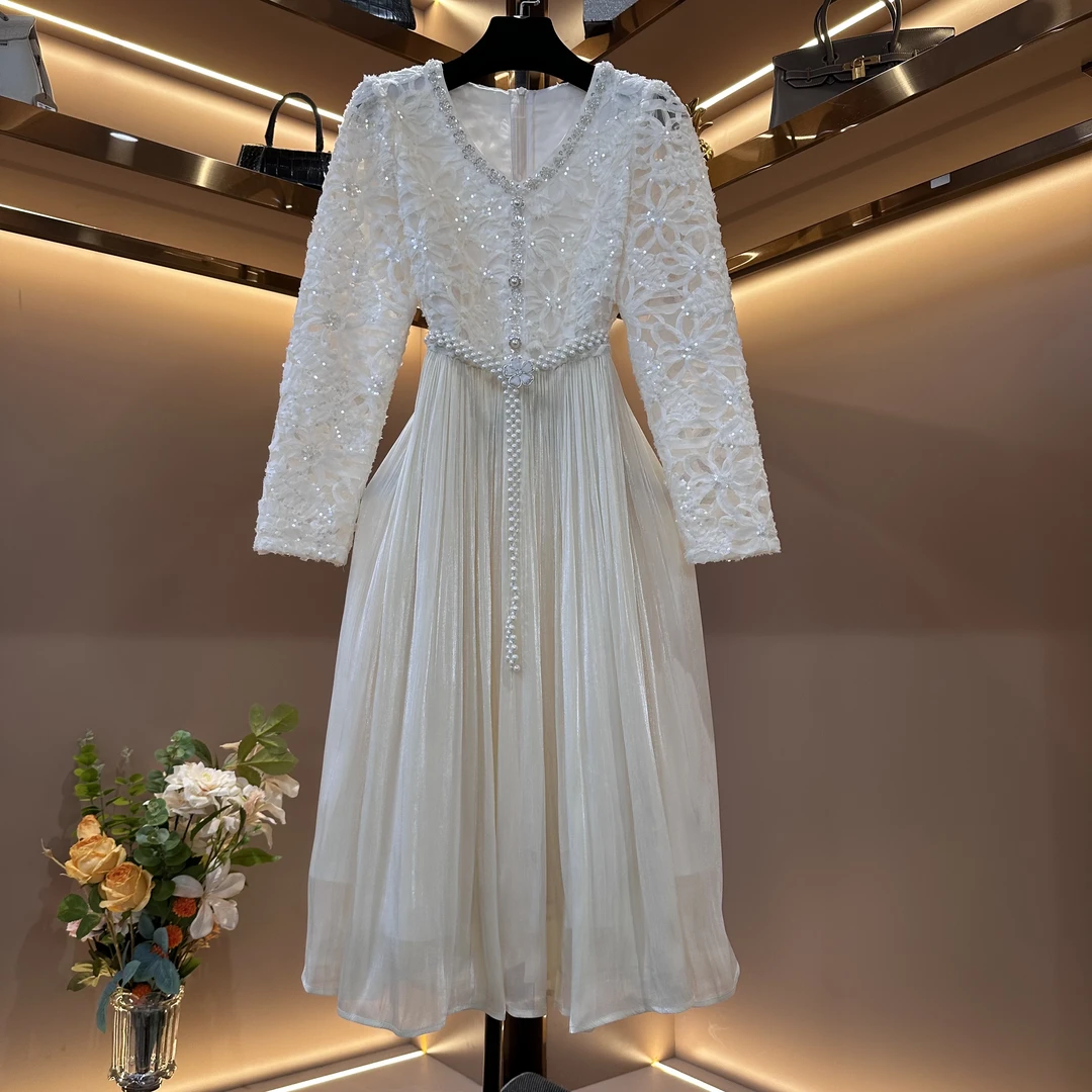 【米杏眠春】[晖晖]轻奢设计师款优雅气质修身时尚收腰连衣裙-88019