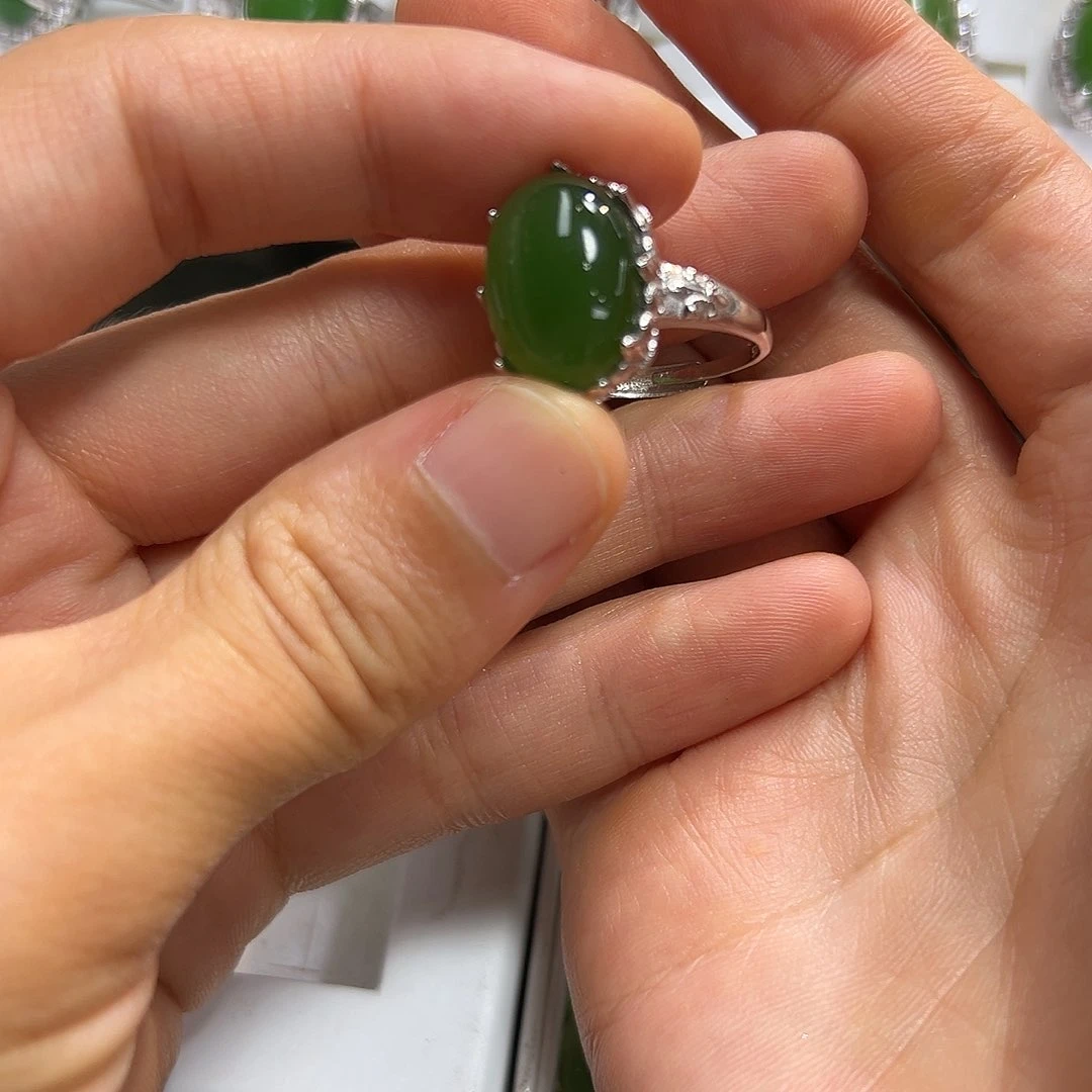 和田玉戒指银S925镶嵌一*